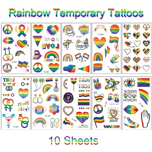 Miniatura 2 de 10 calcomanías de tatuaje del día del orgullo, calcomanías temporales de tatuaje del orgullo gay, tatuajes de patrón de corazones de bandera de