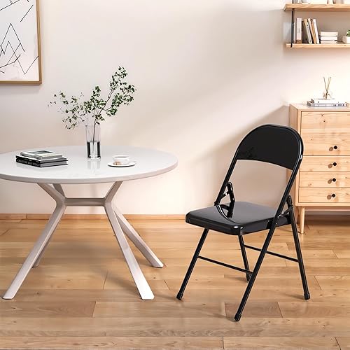 Miniatura 4 de VECELO Juego de 4 sillas plegables de metal, marco de acero con doble bisagra, fácil de plegar y apilar, para oficina, cocina, comedor, boda, patio