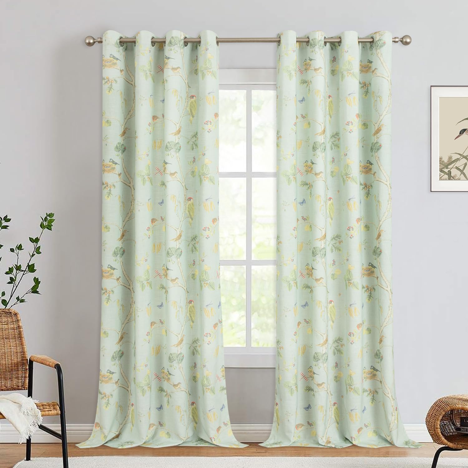 Leeva Print Curtains for Living Room, Lovely Spring Bird Window Treatment Panel 84 Inches Long, Farmhouse Style Draperys for Kitchen Cafe, 1 Panel, 52 x 84