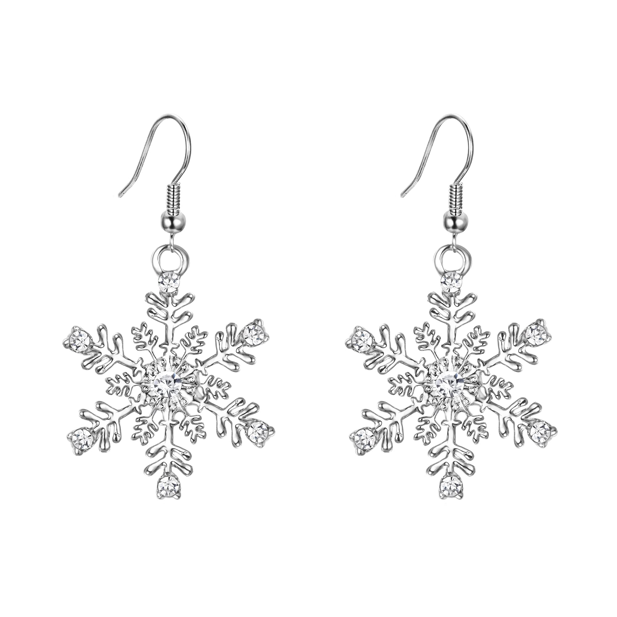 EVER FAITH Snowflake Earring for Women Austrian Crystal Winter Party Flower Snowflakes Pierced Hook Dangle Earrings Jewelry for Christmas