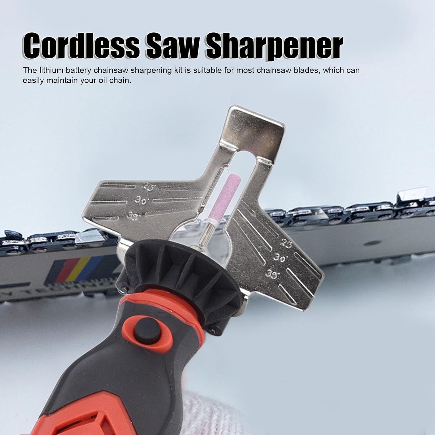 Chainsaw Sharpener, DC3.6V Cordless Chain Saw Sharpener Tool, Red Red Handheld Chainsaw Sharpening Kit for Household Garden Outdoor