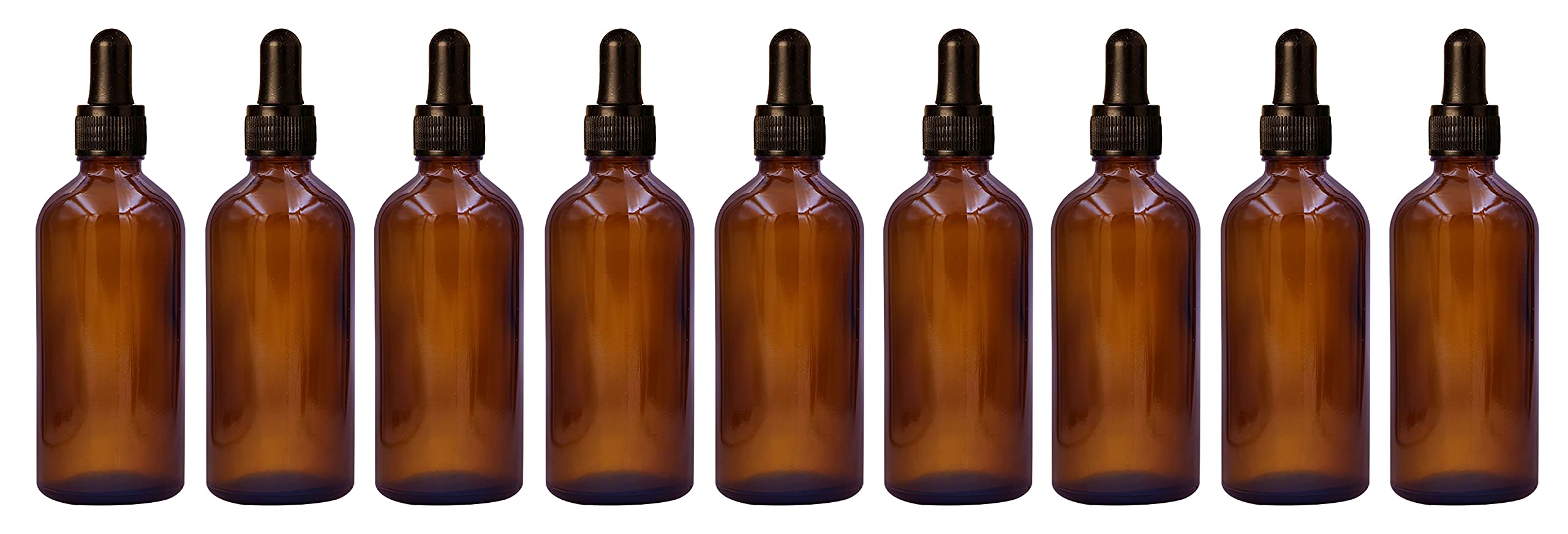 nsb herbals 100 ML Amber Round Empty Glass Bottle + Glass Dropper + Black Ring + Black Silicone Teat, Refillable, Reusable, Leak Proof For Essential Oils, Perfumes (Pack Of 9)