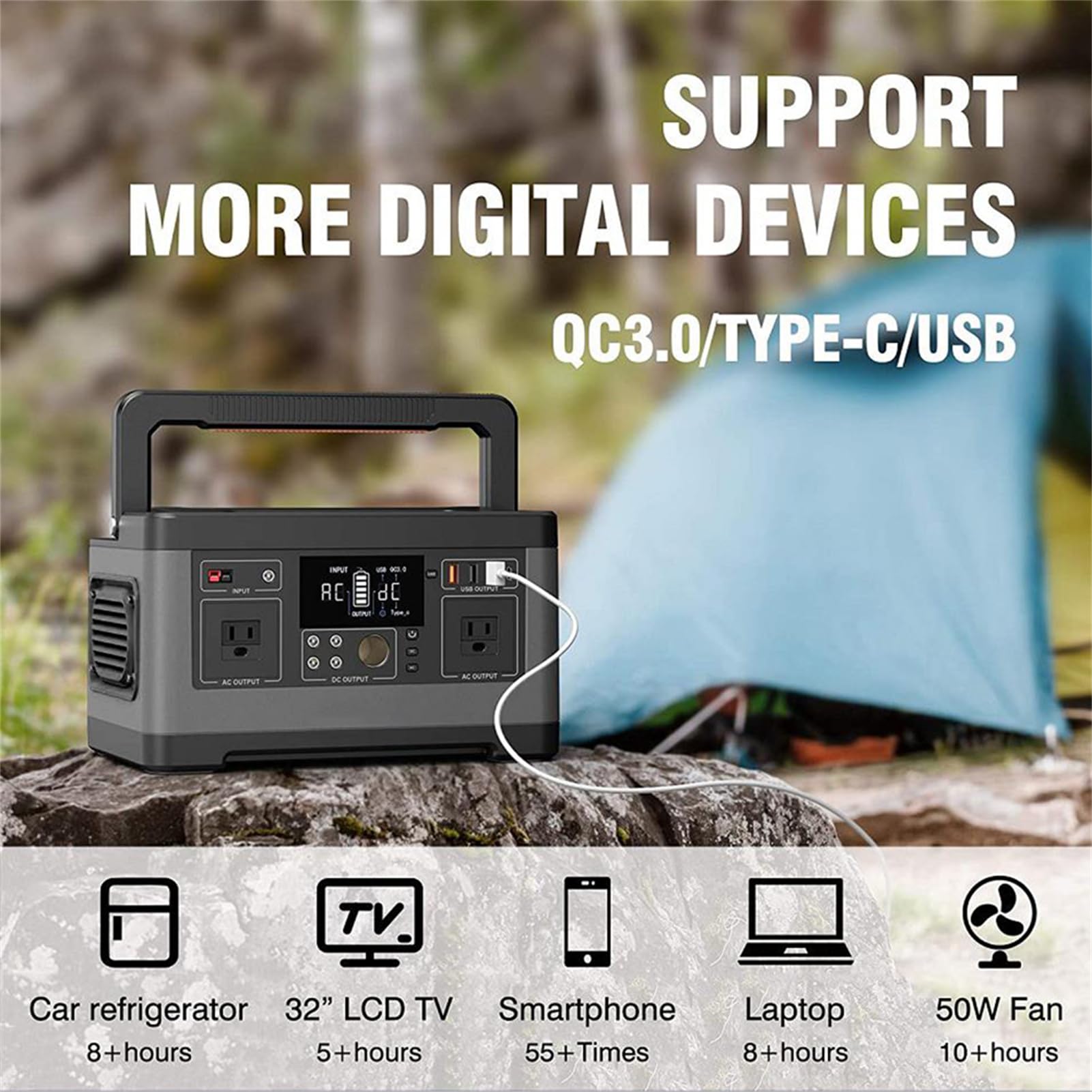 Centrale électrique Portable 500 W, générateurs 140 400 mAh/520 Wh, Batterie de Secours au Lithium, Stockage d'énergie Mobile avec 2 Sorties CA, générateur d'énergie, pour Voyage/c