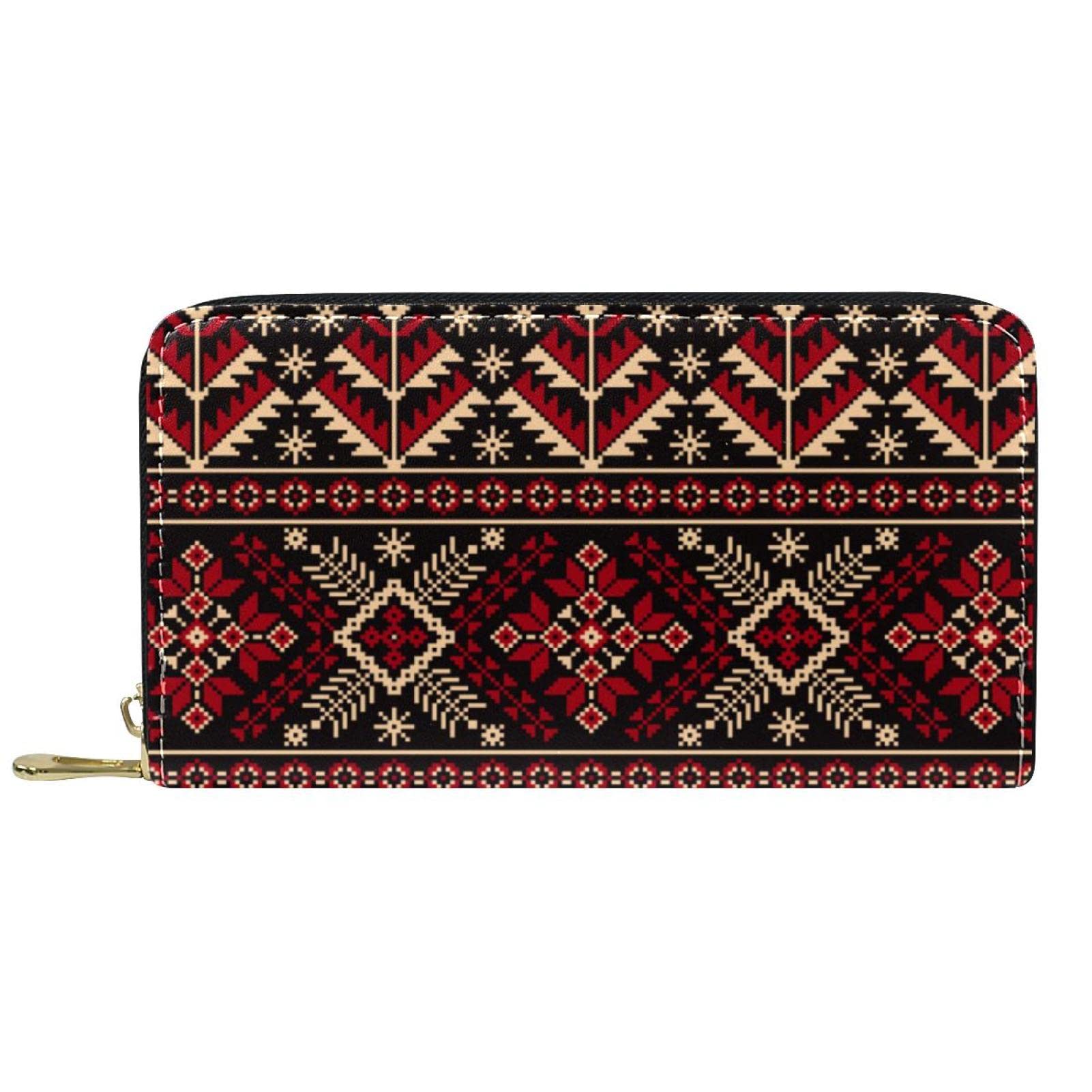Cartera de piel con cremallera larga con patrón retro noble personalizado, Varios colores, 20.5x2.5x11.5cm/8.07x1x4.53 in, Classic
