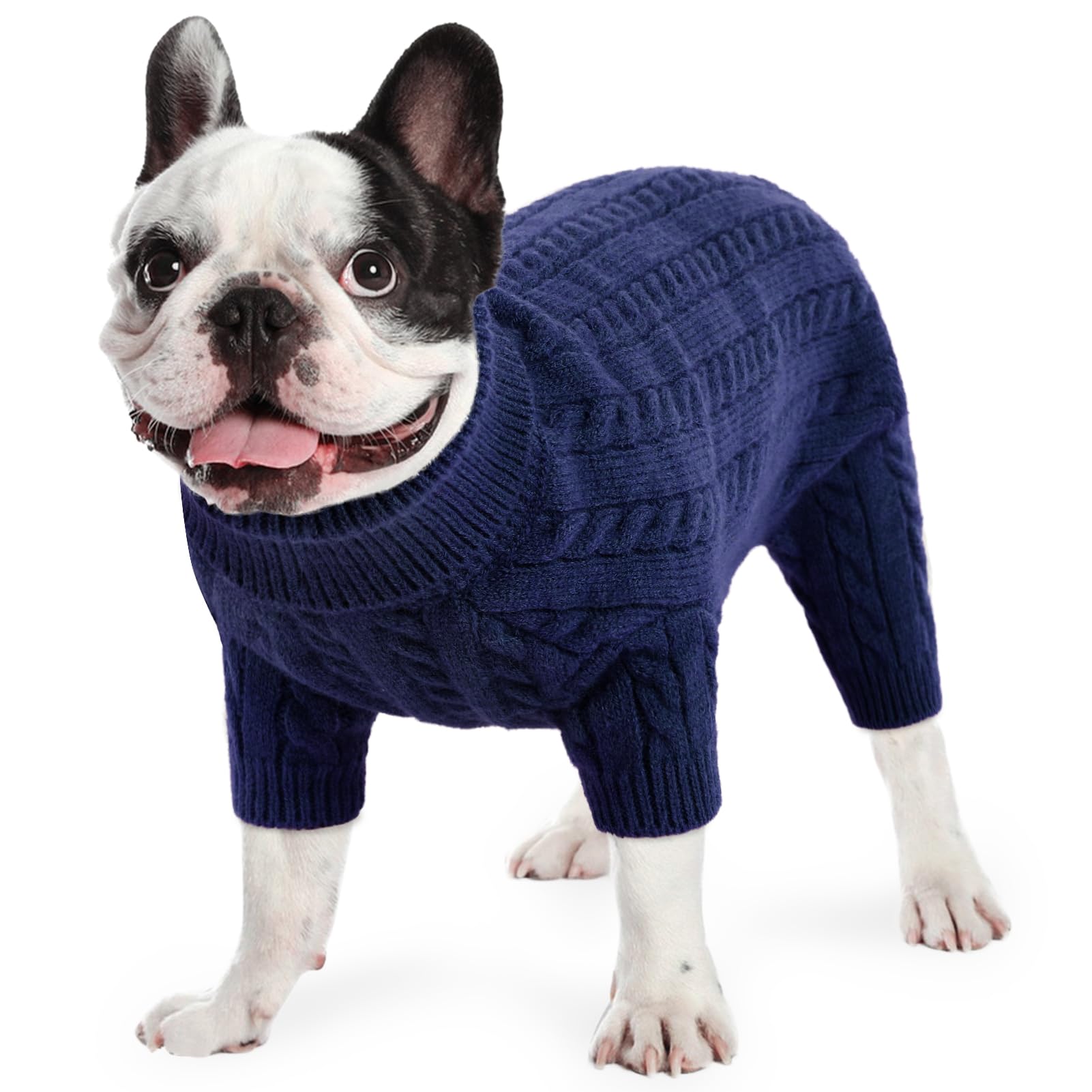 MIGOHI Small Dog Sweater, Solid Turtleneck Dog Sweater for Boy Girl, Warm Puppy Pullover Sweater for Small Dogs, Thick Fall Winter Dog Sweater for Bulldog, Yorkie, Chihuahua, Bulldog, NavyBlue XL