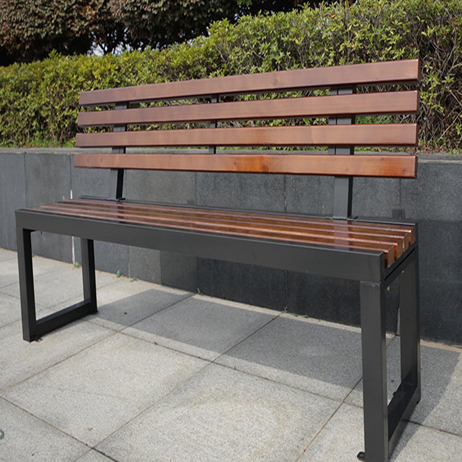 Ławka zewnętrzna 150 x 40 x 75 cm, 3-osobowa ławka ogrodowa z drewna sosnowego, z metalową ramą, trwała, na patio, na balkon, werandę, idealna do przestrzeni na zewnątrz