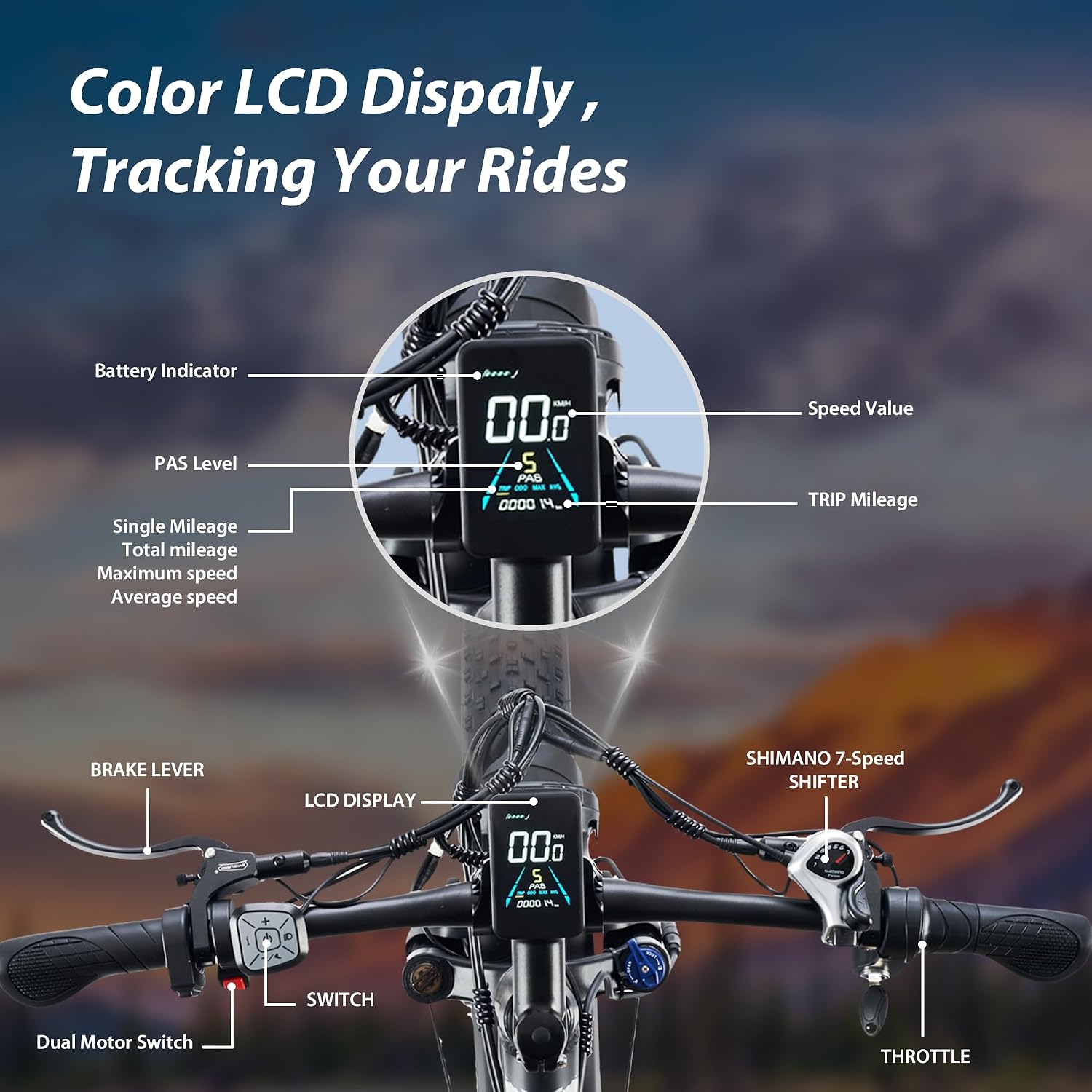 PHNHOLUN Seeker24 Ebike handlebars with LCD display and controls