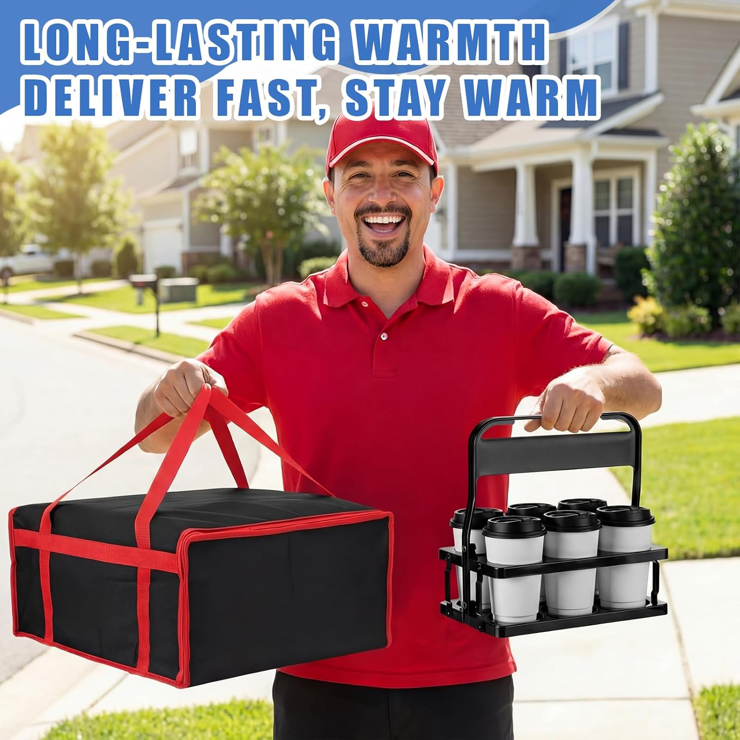 3 Set Insulated Food Delivery Bag Kits 23" x 15" x 14" Insulated Delivery Bag Pizza Warmer Bags Cooler Drink Carrier Cold Warmer Accessories for Travel Car Catering Retail Shopping Basket