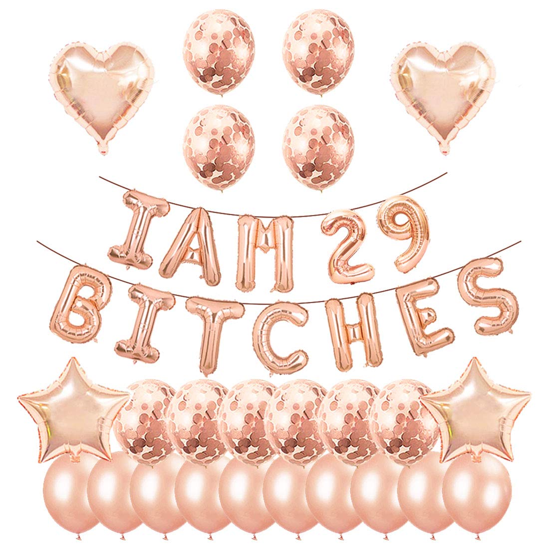 Santonila 29th Birthday Party Set-I am 29 Funny Banner Confetti Rose Gold Balloons for Girls 29 Years Old Birthday Decorations