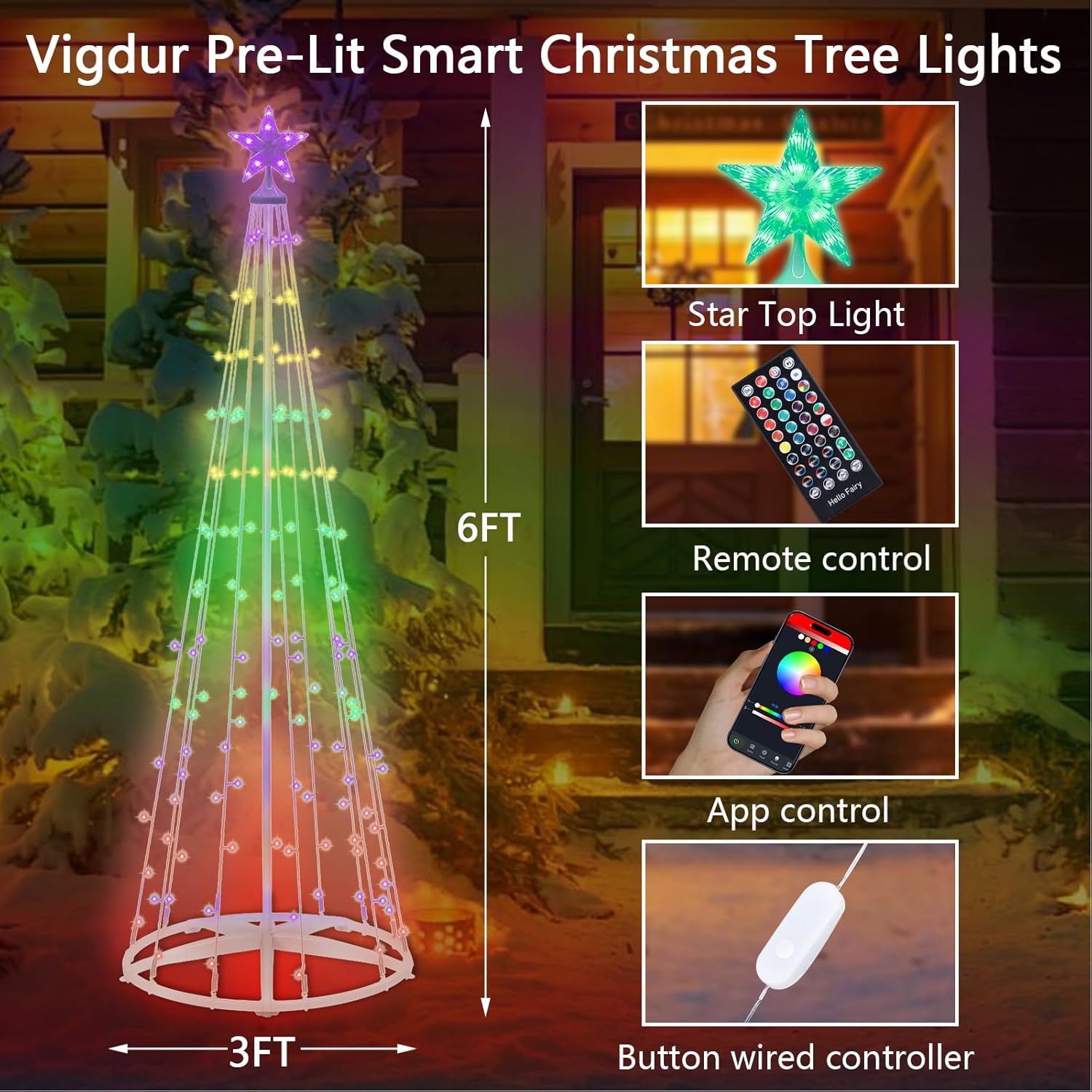 Led Christmas Tree Outdoor, 7FT Lighted Christmas Cone Tree with Remote, Timer, App Control Color Changing Artificial Christmas Trees with Music Sync for Xmas Yard Garden Party