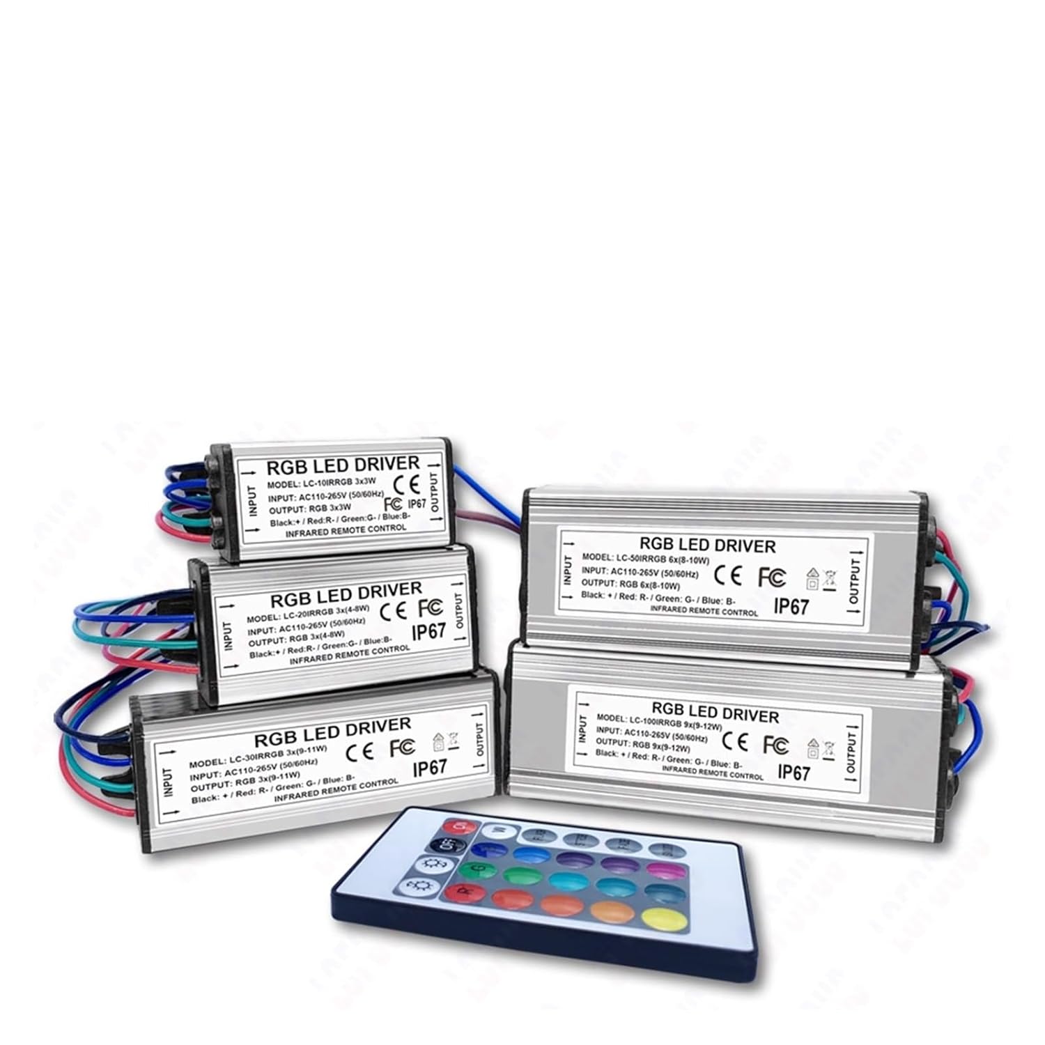 10W 20W 30W 50W 100W RGB LED Driver Waterproof IP67 Power Adapter Transformer Infrared Remote Control AC85-265V(10 Watt)