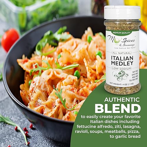 Miniatura 2 de Mo'Spices & Seasonings - Condimento italiano Medley, bajo en sodio, sal marina - Botella de 8 onzas
