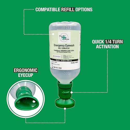 Miniatura 3 de Solución salina estéril para lavado de ojos, paquete de 2 botellas de 16.9 fl oz (16.9 fl oz) + taza ergonómica, repuesto de estación ocular de