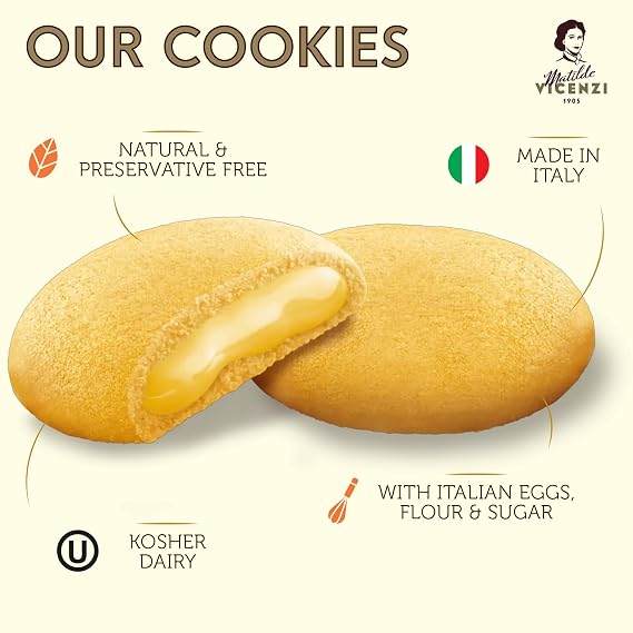 Grisbi Lemon Shortbread by Pasticceria Matilde Vicenzi, Sweet Lemon Cream Filled Patisserie Pastry Cookie, All-Natural, Kosher Dairy, Made in Italy, 4.76oz (135g) Box, 4-Pack