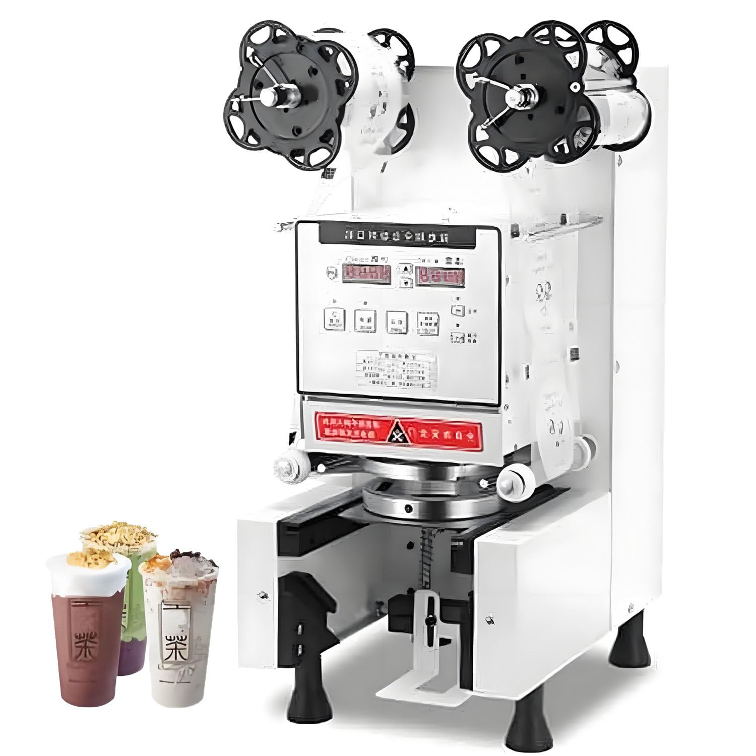 AiODiO Automatic Cup Sealing Machine 90/95mm，Cup Sealing Machine，500-650 Cups/H, Digital Control Panel Cup Sealer for Bubble Milk Tea Coffee Shop White