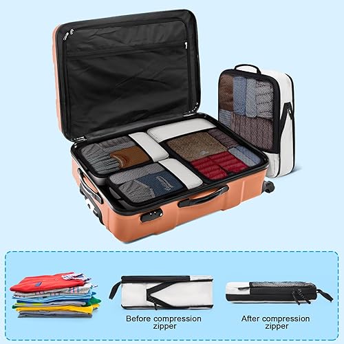 Miniatura 6 de Juego de 4 cubos de embalaje de compresión para viajes, bolsas organizadoras de embalaje ligeras para llevar y ahorrar espacio, cubos esenciales