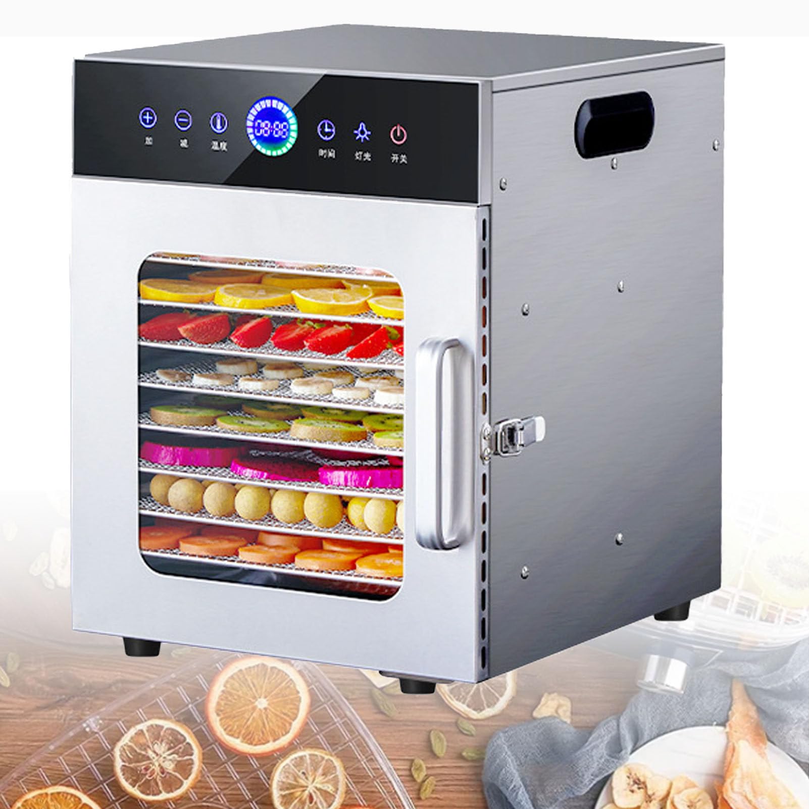 Essiccatore alimentare a 8 vassoi in acciaio inox con termostato regolabile e timer digitale – Essiccatore commerciale per frutta, verdura, carne, a scatti di pesce, erbe aromatiche