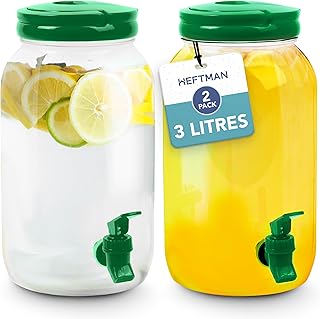 HEFTMAN Getränkespender aus Kunststoff mit Wasserhahn, 3 l, Kaltwasserspender mit Wasserhahn, Grün, 2 Stück