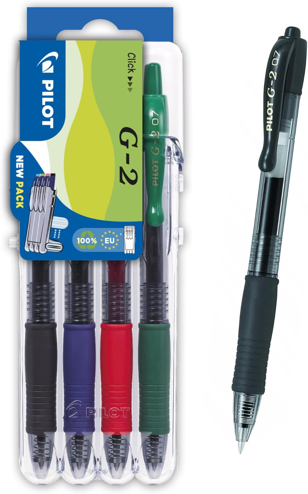G207 Retractable Gel Rollerball 0.7mm Set to Go Pack of 4- Black/Blue/Red/Green, 2605S4E