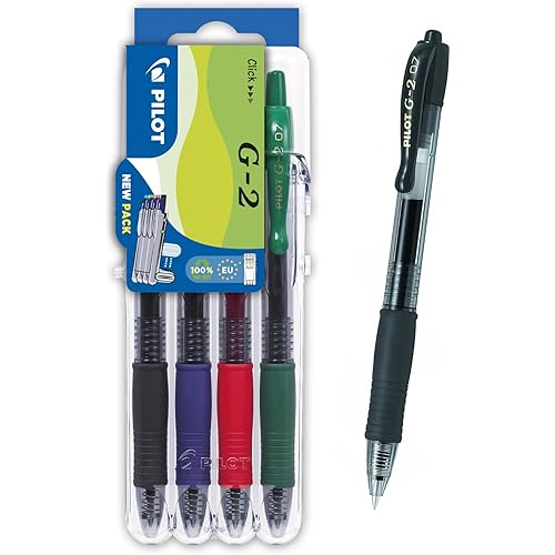 PILOT G207 Retractable Gel Rollerball 0.7mm Set to Go Pack of 4- Black/Blue/Red/Green, 2605S4E