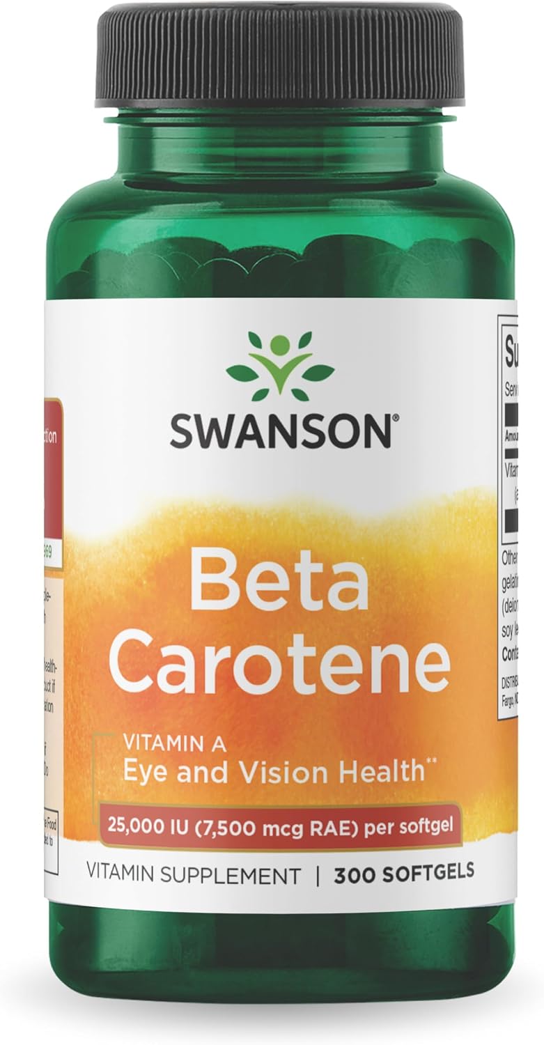 Swanson Beta-Carotene Vitamin A 25000 IU Softgels – Skin, Eye, and Immune System Health – Antioxidant Support – 7500 mcg (300 Softgels)