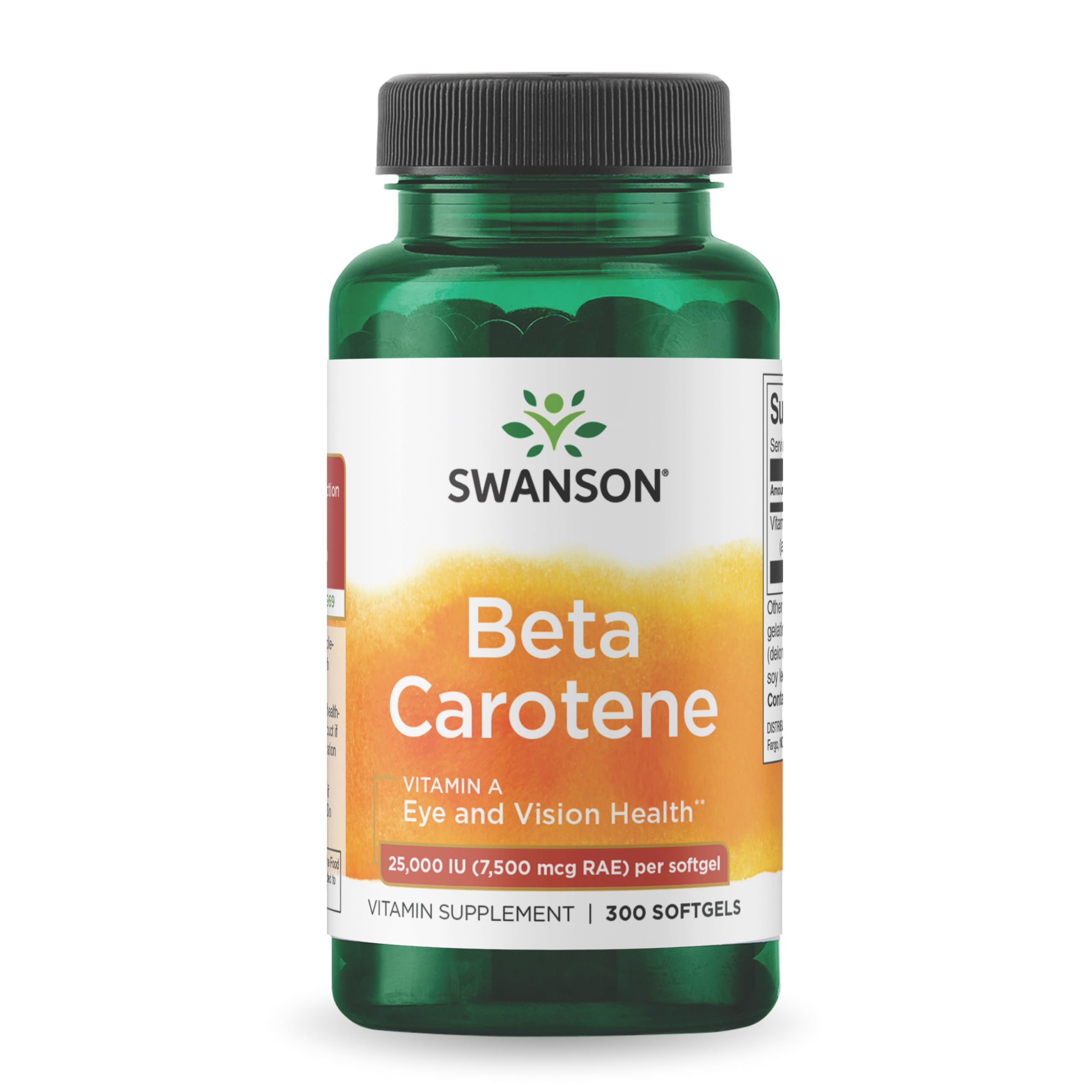 Swanson Beta Caroteno Vitamina A 25000 UI Cápsulas blandas Apoyo antioxidante para la salud de la piel, ojos y sistema inmunitario 7500 mcg 300 Cápsulas blandas