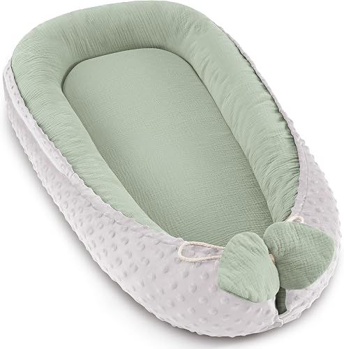 Bearmoss Baby Nest Pod for Newborn, Breathable & Soft Cotton Baby Lounger Infant Lounger, Babies Newborn Essentials Gifts for Baby Boys&Girls Home and Travel(Green)