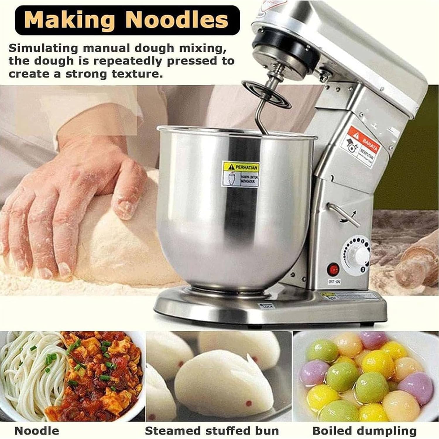 Multi-Functional 5L/7L/10L Desktop Dough Mixer,Stand Mixer,Tilt-Head Kitchen Mixer,Household Food Mixer with Bowl,Flat Beater,Dough Hook,Egg Whisk,for Cookie,Cake,Bread & Baking 5L