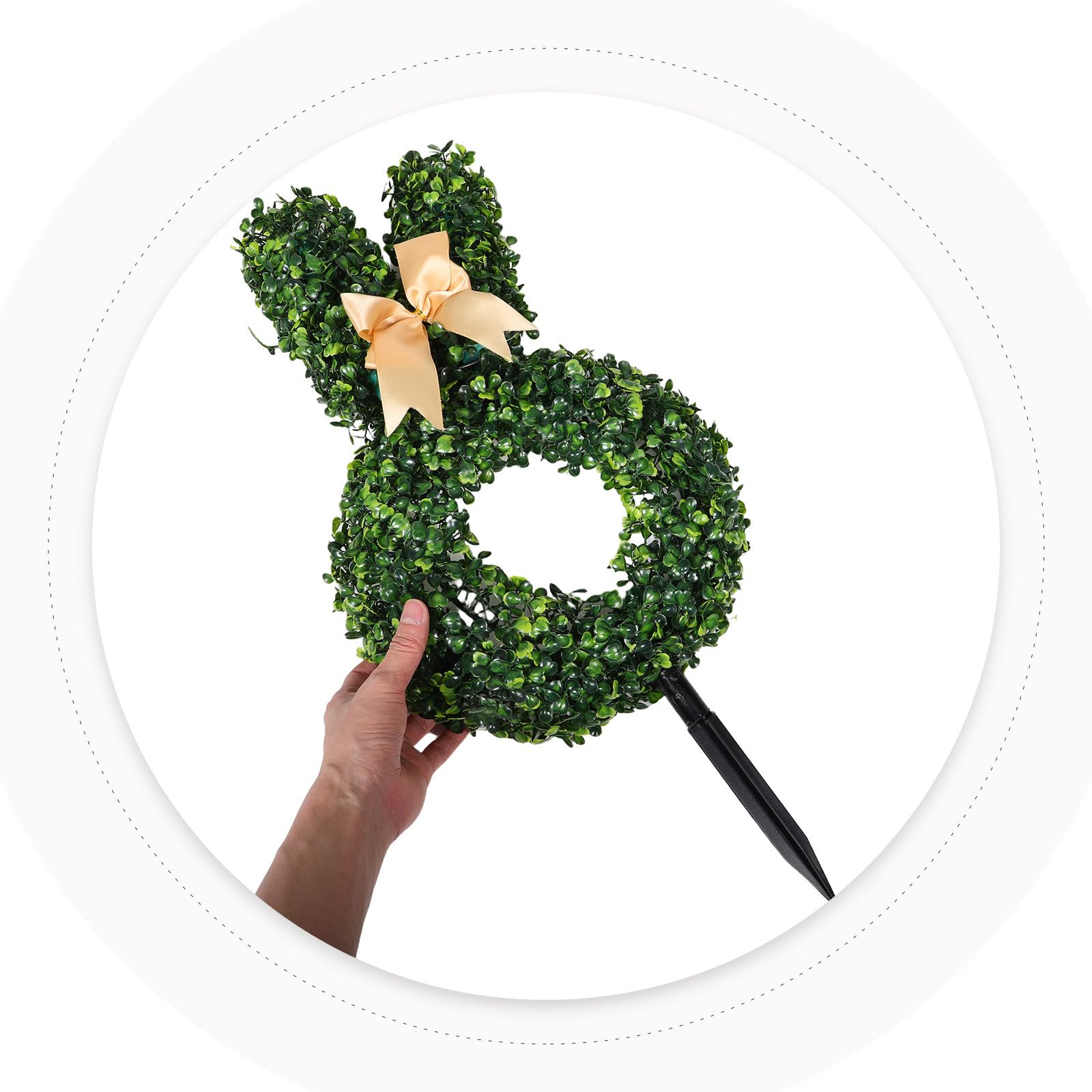 BESTonZON Künstlicher Hasen Topiary mit Stab, Grün, Kunststoff, Osterdeko