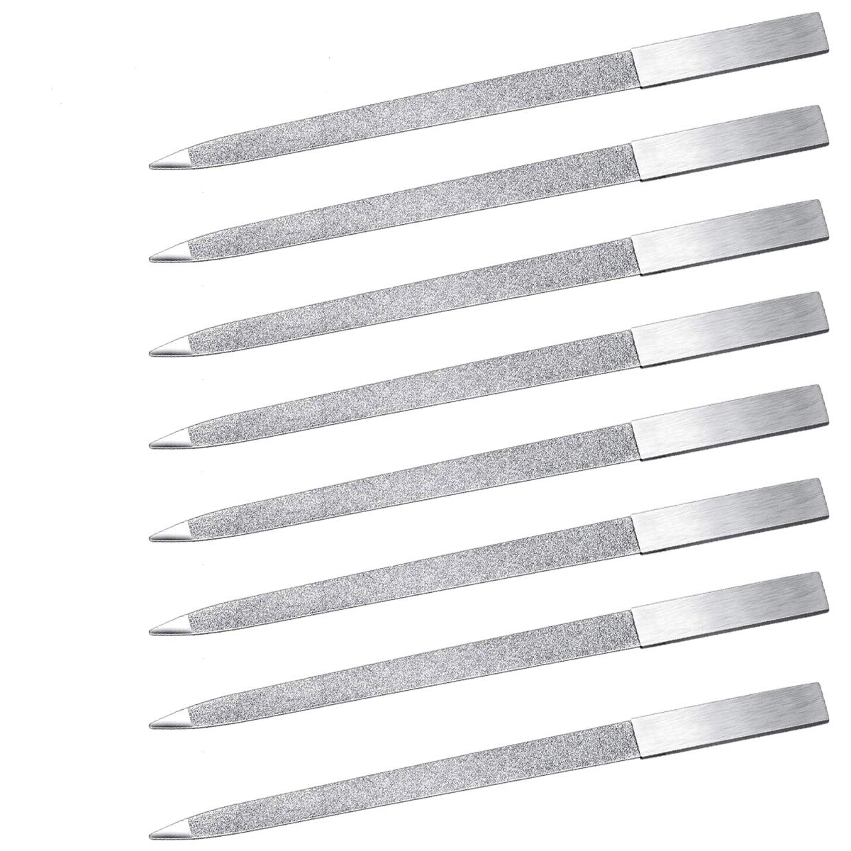 Terberl 8 Pack Diamond Nail File 7 inch Metal Fingernail Files, Stainless Steel Double Side Nail File for Salon Home and Travel Men Women