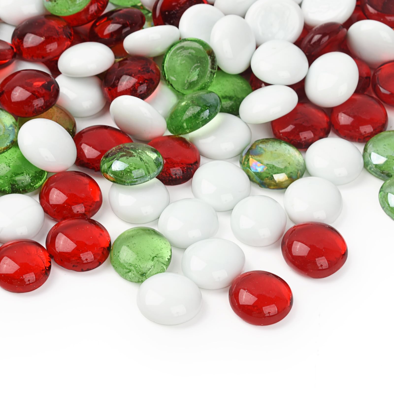 Lot de 100 galets de Noël ronds en verre de 450 g, couleurs mélangées, pour remplissage de vase, décoration d'aquarium, décoration de jardin