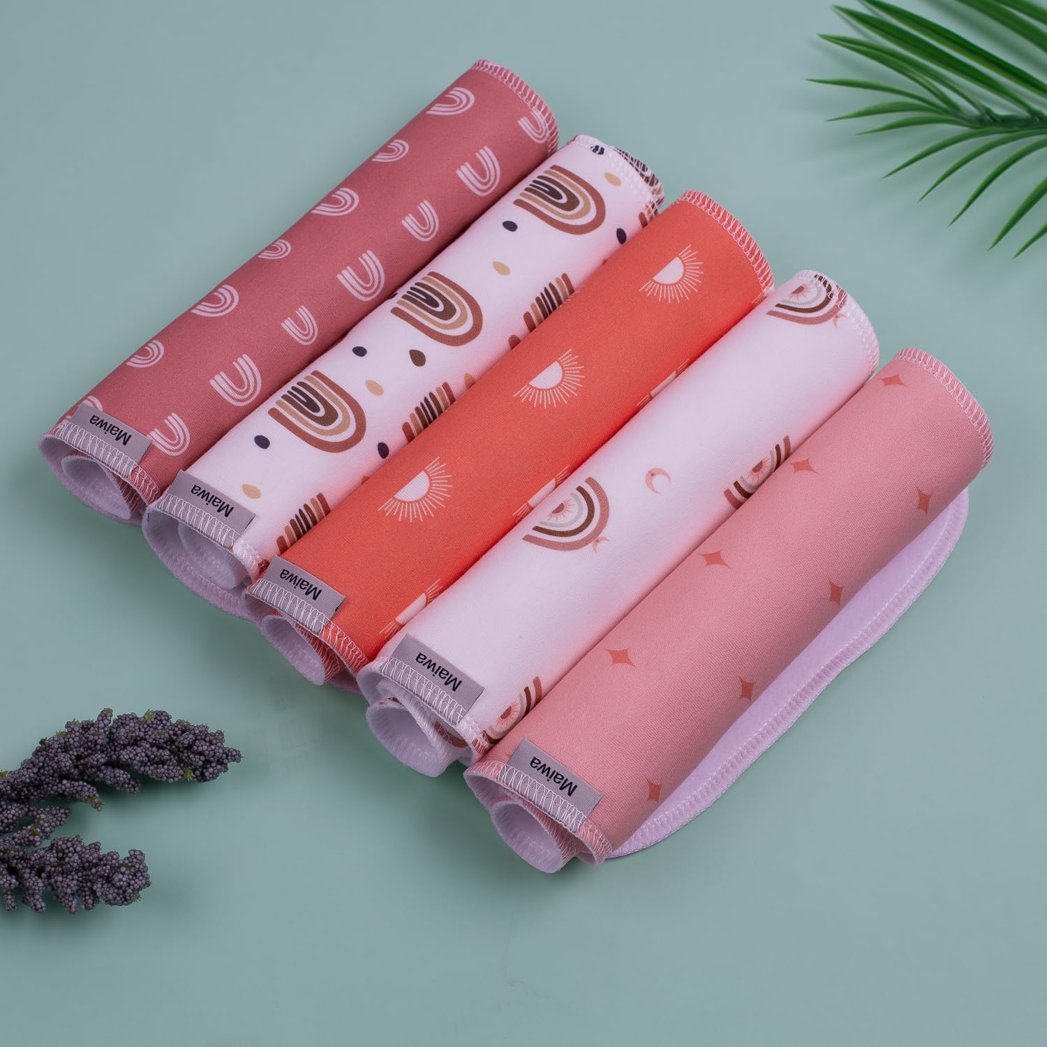 Maiwamita 5-Pack Burp Cloths Baby Boy & Girl soft Absorbent Burping Cloths for Babies Newborn Spit Up Rags, Infant Towels - Image 3