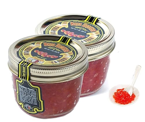 Red Pearl 2 caviar de salmón del zar (rojo) 200 g 7 oz. Tarro de vidrio de huevas de salmón de Alaska - Caviar ligeramente salado (viene con