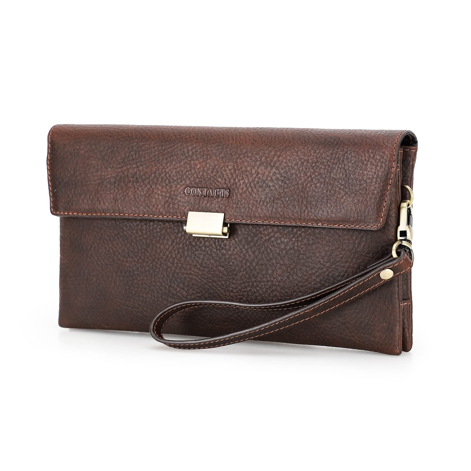 Pochette da uomo in vera pelle per carte d'identità, grande capacità, blocco antifurto, viaggio, passaporto, telefono, Marrone, Taglia unica