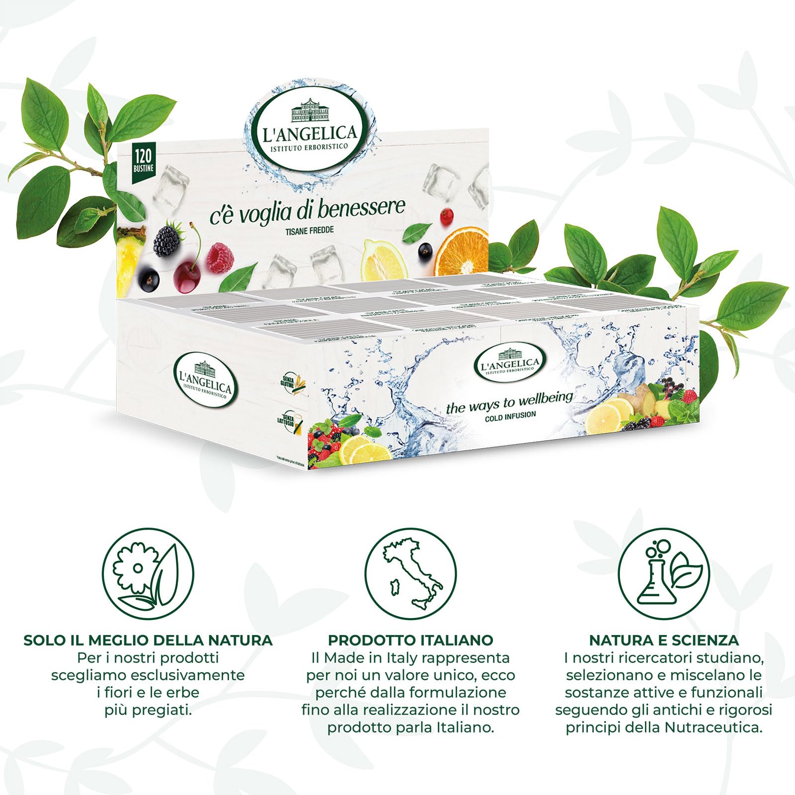 L'Angelica Tisane a Freddo, Cofanetto da 120 Filtri di Tisane Miste con Ingredienti Naturali,Tisane Drenanti e Sgonfianti, Tisane Depurative Ventre Piatto e Gambe Leggere, e Altre