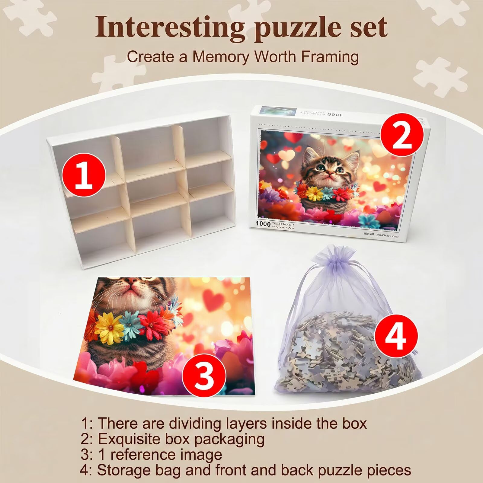 Carino gatto-3 Puzzle 2000 Pezzi per Adulti, Puzzle in Legno - Collezione Classica con Poster Incluso - Sfida di Concentrazione e Passatempo Antistress, Gioco Educativo per Famiglia, 99 x 70 cm f0-569