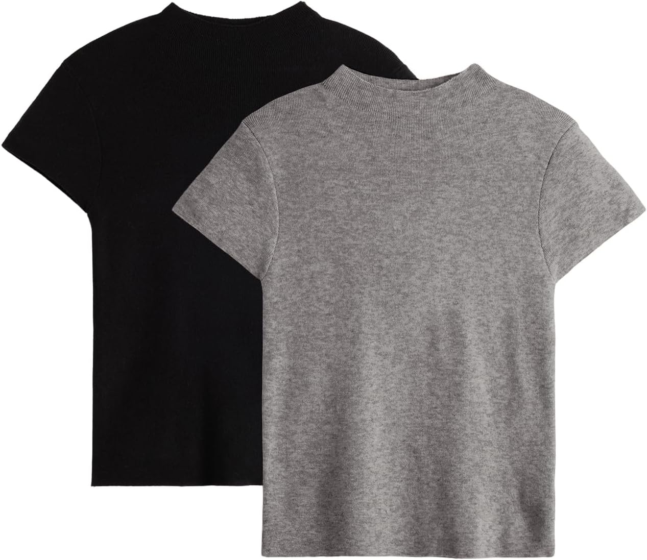 Verdusa Women's 2 Pack Summer Sweaters Basic Cap Sleeve Mock Neck Pullover Dressy Knit Tops Business Casual Outfits