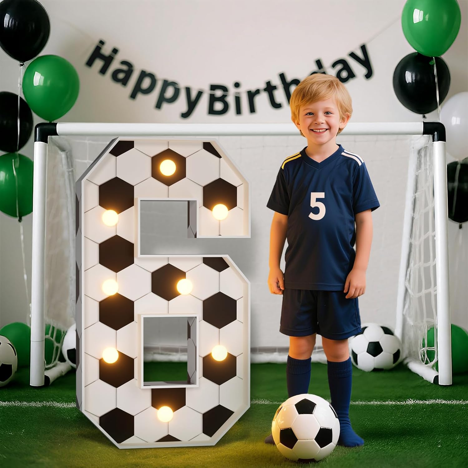 Soccer 6th Birthday Party Decorations, 3FT Marquee Number 6 for Soccer Theme Party Decorations, Light up Numbers 6 for 6th Birthday Backdrop Decor Supplies Favors