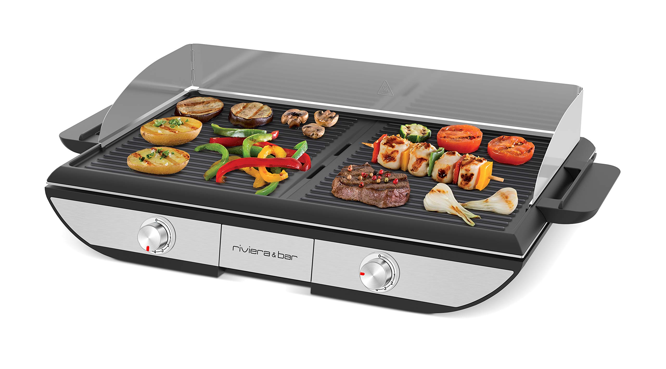riviera&bar Elektrogrill – 2300 W, Große Grillfläche 53,5 x 33 cm, Alugussplatten, Antihaftbeschichtung, Spülmaschinengeeignet, Tischgrill für 8–10 Personen