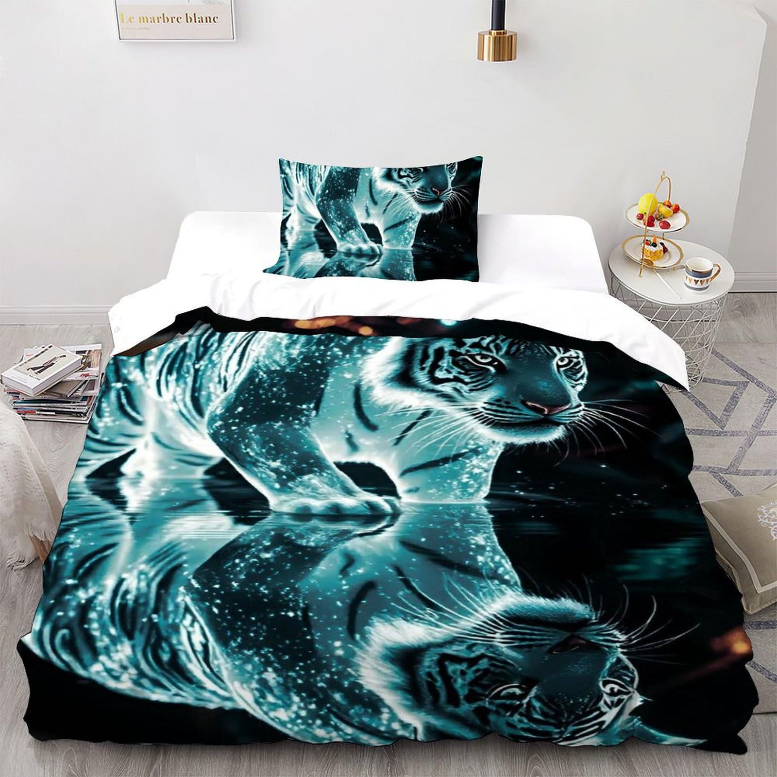 Housse de couette tigre fantôme single en microfibre avec taies d'oreiller