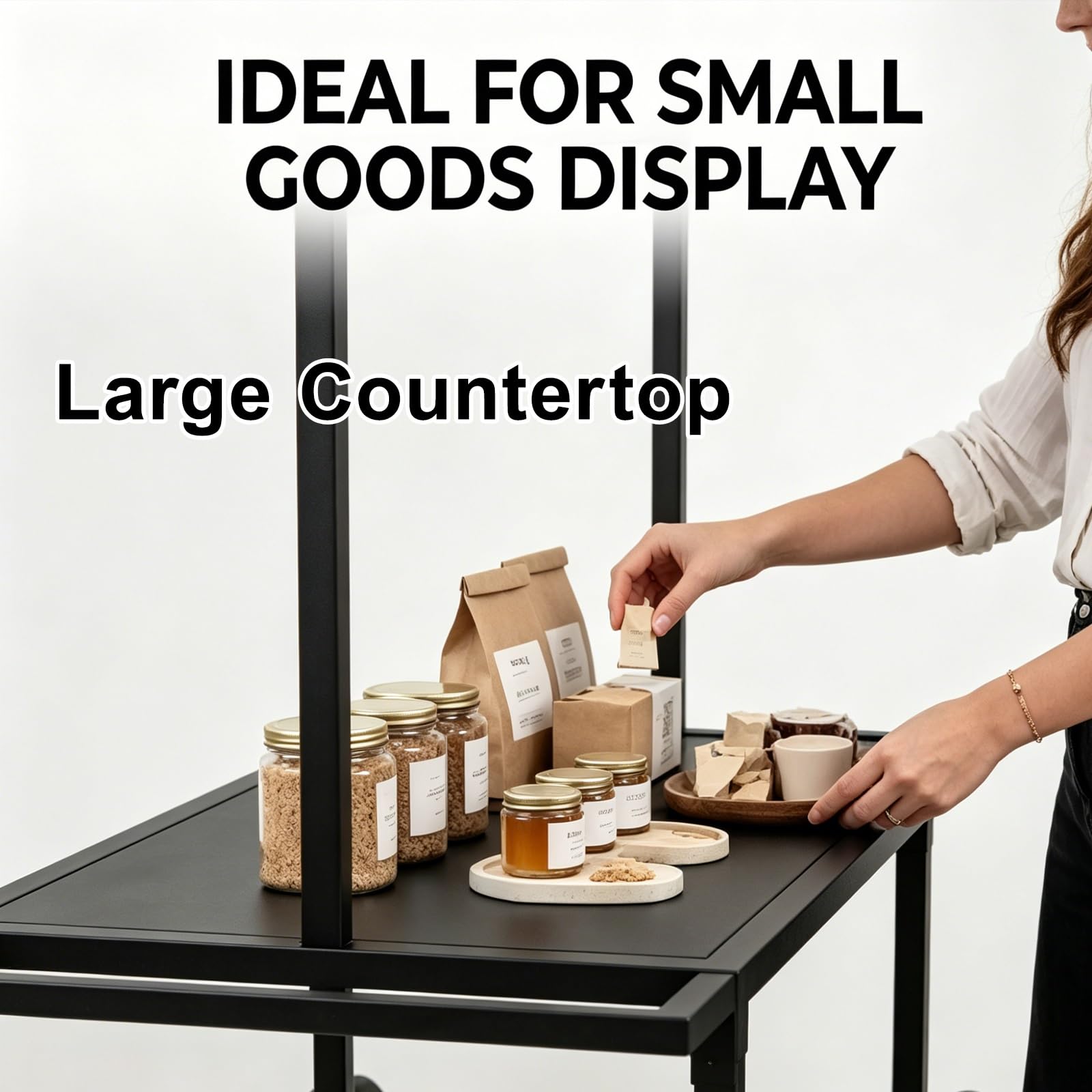 Puesto de Mercado Móvil con Toldo, Stand de Venta para Ferias, Expositor de Metal Ajustable para Eventos y Mercadillos(Black,100x50x230cm/39x20x91in)