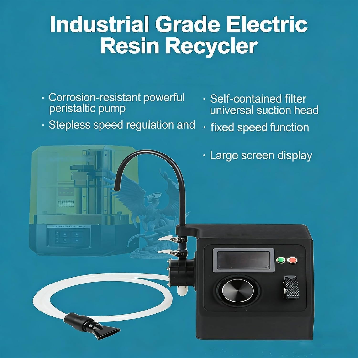 JOSBY Werkzeug Zum Recycling Von 3D-druckerharz, Industrielle 3D-druckerharzpumpe Mit Digitalanzeige, Fördermenge 1–2 L/min, 360° Drehbare Saugdüse, Für Lichtempfindliche Materialien