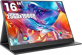 ZUCWO Monitor de computador portátil de 16 polegadas 2,5 K, monitor de jogos, monitores portáteis para laptop, PC, Mac, telefone, PS5, 120Hz, 100% sRGB LTPS Display HDR, extensor de tela HDR com capa