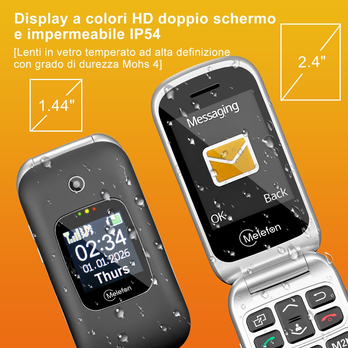 Telefono Cellulare per anziani,4G Flip Telefoni Cellularii con Tasti Grandi,Pantalla 2,4 +1,44 ",Funzione SOS, Volume Alto,Base di RicarIca,1350 mAh Batteria