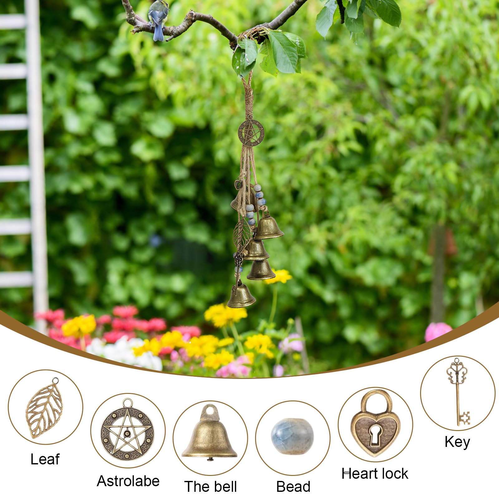 Campane da giardino con campane a vento per esterni, in metallo, per interni ed esterni, veranda e decorazione per la casa