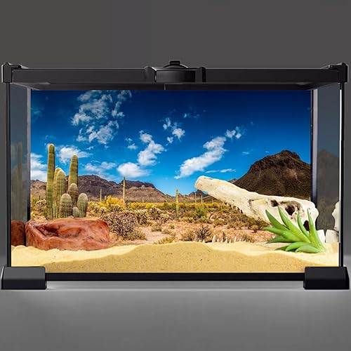 Miniatura 2 de AWERT Vinilo de 48 x 18 pulgadas para reptiles, fondo de hábitat de cielo azul, oasis de cactus y desierto