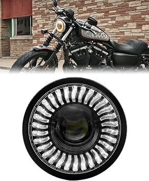 5.75 Inch LED Motorcycle Headlight with Startup Welcome Light, White DRL Amber Turn Signal Compatible with Harley Davidson Sportster 883 1200 Dyna Wide Glide Low Rider Softail