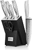FOHERE Kitchen Knives, 7-Piece Kitchen Knife Set with Advanced Self-Sharpening Technology, Knife Block with Ergonomic Handle and Stainless Steel