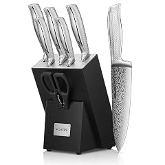 Knife Set FOHERE 7 Pieces Kitchen Knife Set with Built-in 5 x Sharpeners Waved Texture Knife Set with