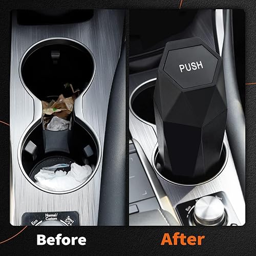 Miniatura 6 de szgwtk Bote de basura para automóvil, mini cubo de basura para asiento trasero, portavasos, accesorios de automóvil para mujeres, organizador